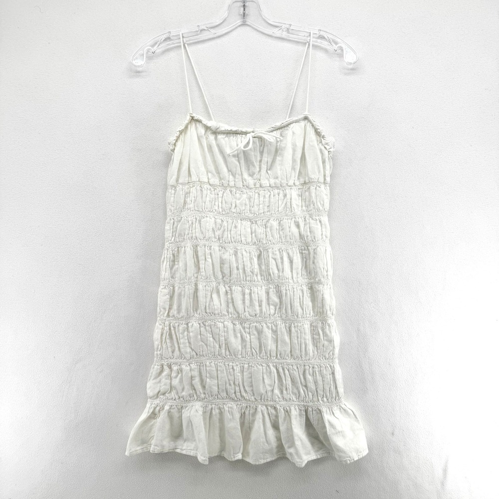 H&M Divided Smocked Mini Dress Women‎ Small White Ruffle Hem Coquette Summer